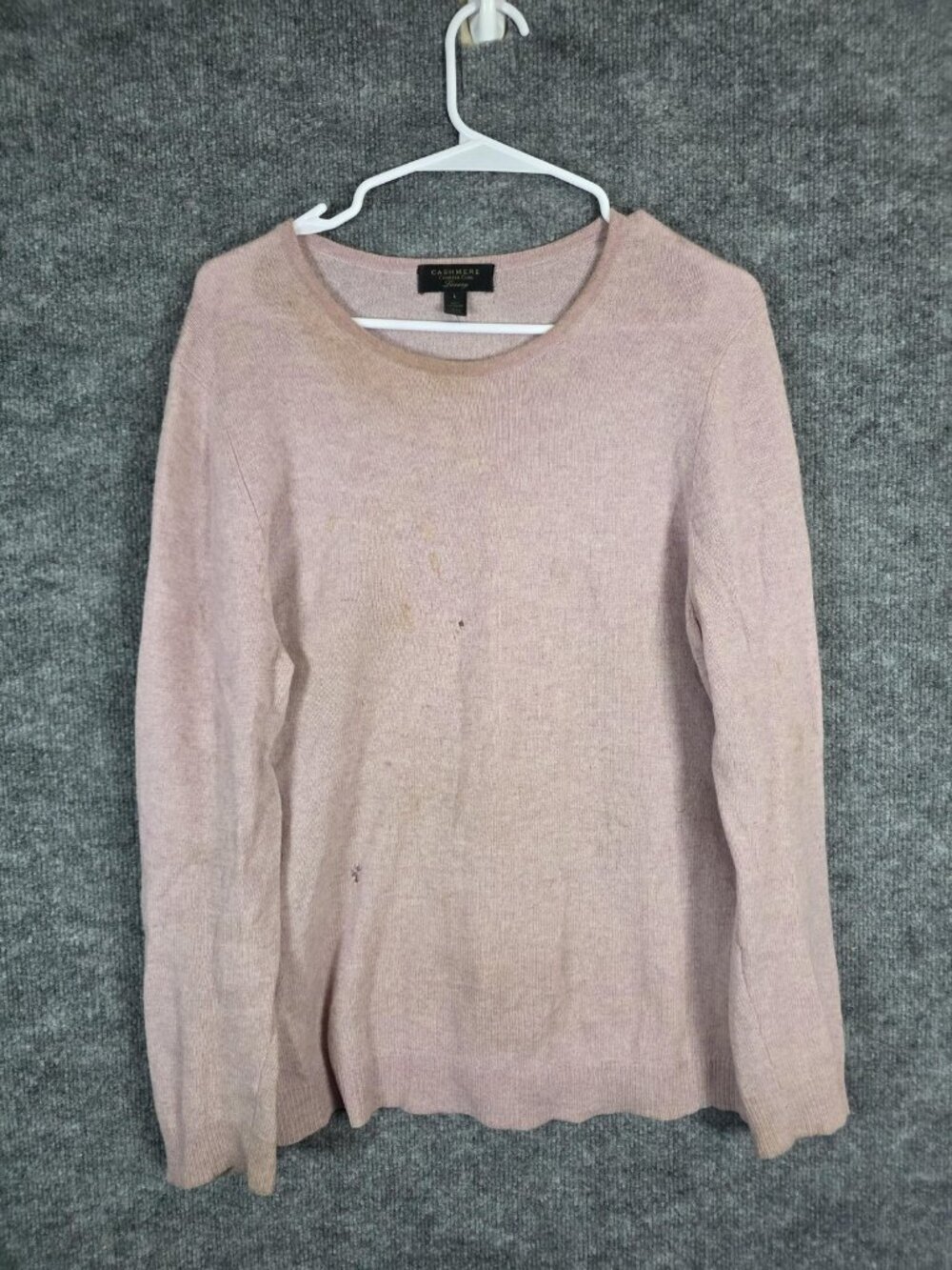 Charter Club Sweater Womens Large Pink Cashmere Crewneck Pullover Holes Stains